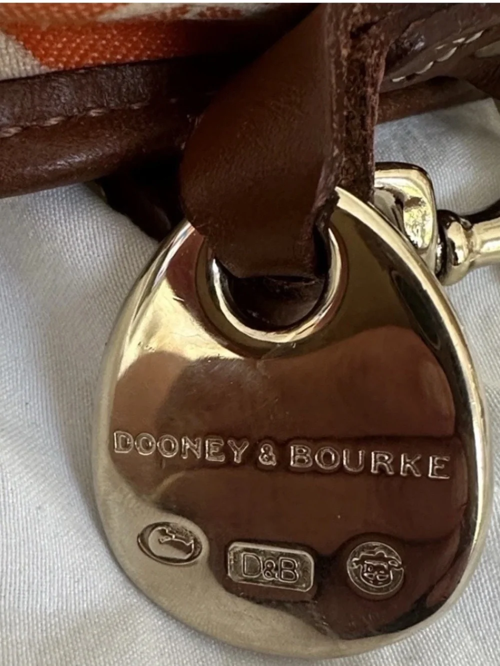 Vintage Dooney & Bourke Rainbow Monogram  Logo Dot Wristlet Cream & Brown Trim